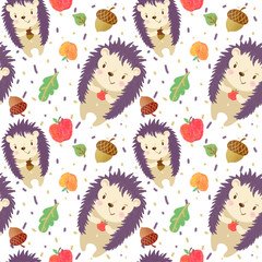 Seamless pattern with hedgehogs on white background