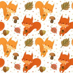 Seamless pattern with squirrels  on white background