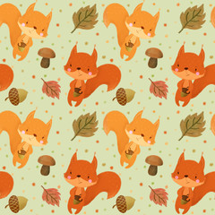 Seamless pattern with squirrels  on navy background