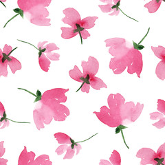 Seamless watercolor pattern with pink flowers