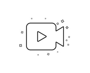 Video Camera line icon. Movie or Cinema sign. Multimedia symbol. Geometric shapes. Random cross elements. Linear Video camera icon design. Vector