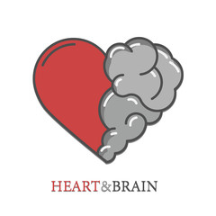 Heart and Brain flat modern icon logo vector design. Interaction between soul and intelligence, emotions and rational thinking or teamwork and balance