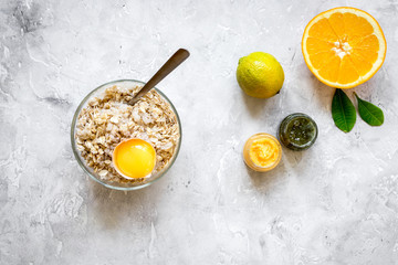 organic citrus scrub homemade on gray background top view