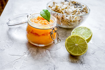 organic citrus scrub homemade on gray background