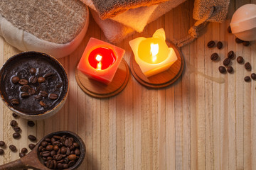 spa concept with coffee on wooden background