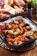 Roasted vegetables on baking metal tray