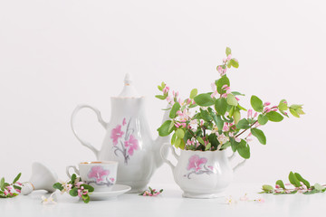still life with pink spring flowers