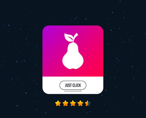 Pear with leaf sign icon. Fruit symbol. Web or internet icon design. Rating stars. Just click button. Vector