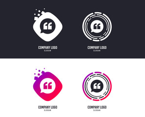 Logotype concept. Quote sign icon. Quotation mark in speech bubble symbol. Double quotes. Logo design. Colorful buttons with icons. Vector