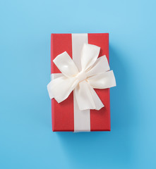 Concept of beautiful Valentine's day, anniversary, mother's day and birthday present and greetings on blue background, copyspace, topview, mockup