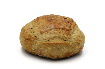 Multigrain bread loaf on white background