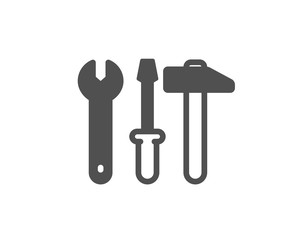 Spanner, hammer and screwdriver icon. Repair service sign. Fix instruments symbol. Quality design element. Classic style icon. Vector