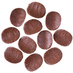Chocolate chips top view isolated