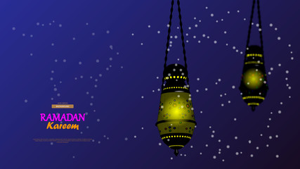 Ramadan Kareem.Concept banner of islamic theme. Traditional lanterns on a dark background. Vector illustration - Vector.