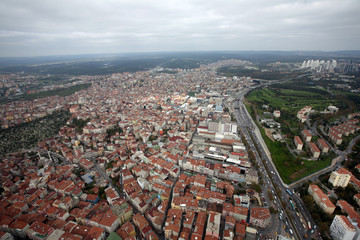 Fototapeta na wymiar City panorama from air in Istanbul, Turkey.