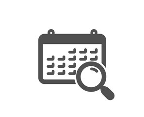 Search calendar icon. Find date sign. Magnify glass. Quality design element. Classic style icon. Vector