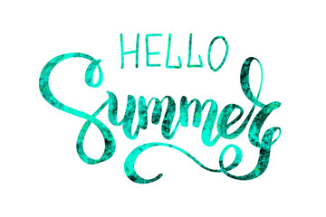 Obraz premium Brush lettering composition. Phrase Hello Summer. Vector illustration EPS10