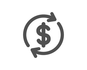 Currency exchange icon. Money Transfer sign. Dollar in rotation arrow symbol. Quality design element. Classic style icon. Vector