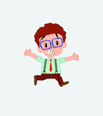 Businessman in casual style running terrified.