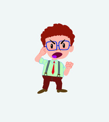 Businessman in casual style screams angry in aggressive attitude.