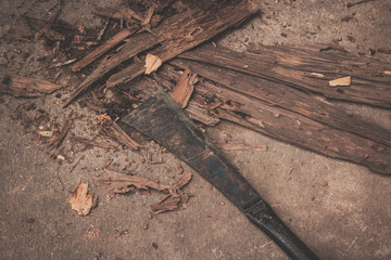 old tools on wooden background