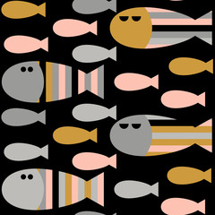 Vector seamless pattern with decorative abstract geometric fish