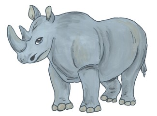 Fototapeta na wymiar Gray angry rhino, watercolor illustration