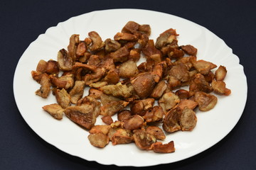 mushrooms fried on a white plate