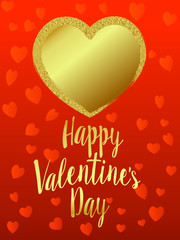 Gold Heart Happy Valentines Day, Heart on Heart Background - Valentine Card