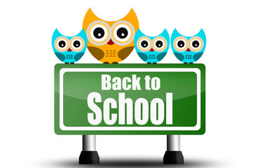 Back to school road sign with cute owls