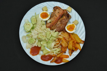 Traditional  food ,potato salad with barbecue 