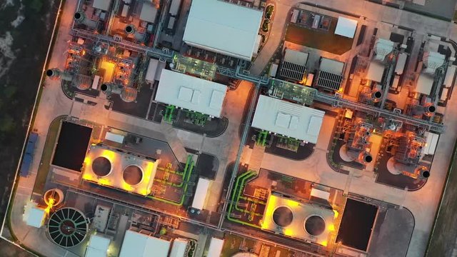 Aerial view. Industrial power plant energy at night. 4k resolution	