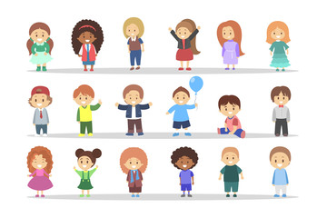 Children set. Girl and boy standing and smiling