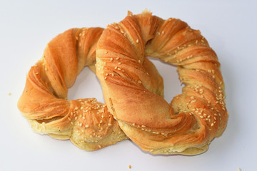 Baked bagels sprinkled with sesame seeds