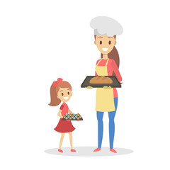 Mother and daughter cooking at home. Homemade bakery