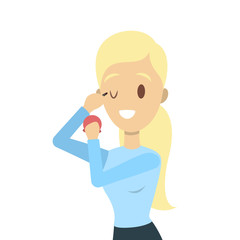 Beautiful woman applying the yeshadow on eyelid