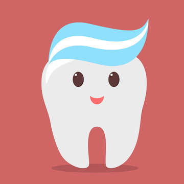 Happy tooth character with a toothpaste on head