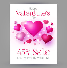 Happy Valentine s Day Design Template with Glossy Hearts.