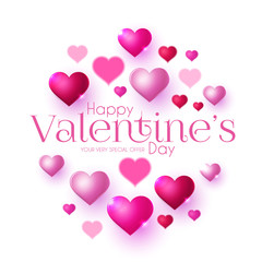 Happy Valentine s Day Design Template with Glossy Hearts.