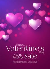 Happy Valentine s Day Design Template with Glossy Hearts.