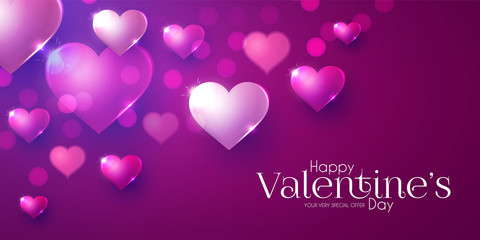 Happy Valentine s Day Design Template with Glossy Hearts.