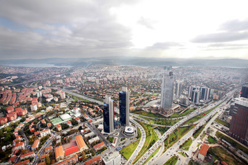 Skyscrapers and Istanbul panorama in Istanbul, Turkey.