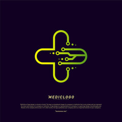 Medical Tech Logo Design Concept Vector. Colorful Fast Digital Healthcare Logo Design Template - obrazy, fototapety, plakaty
