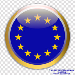 Happy Europe day background. Bright background with flag of Union European. Bright button with flag. Vector illustration with transparent background.