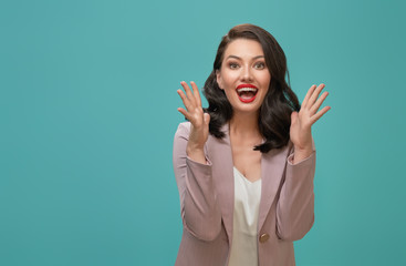 woman on teal background