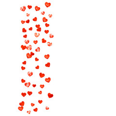 Valentines day frame with red glitter sparkles. February 14th day. Vector confetti for valentines day frame template. Grunge hand drawn texture. Love theme for party invite, retail offer and ad.