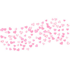 Wedding glitter confetti with hearts on isolated back. Falling sequins with shimmer and sparkles. Design with pink wedding glitter for party invitation, banner, greeting card, bridal shower.