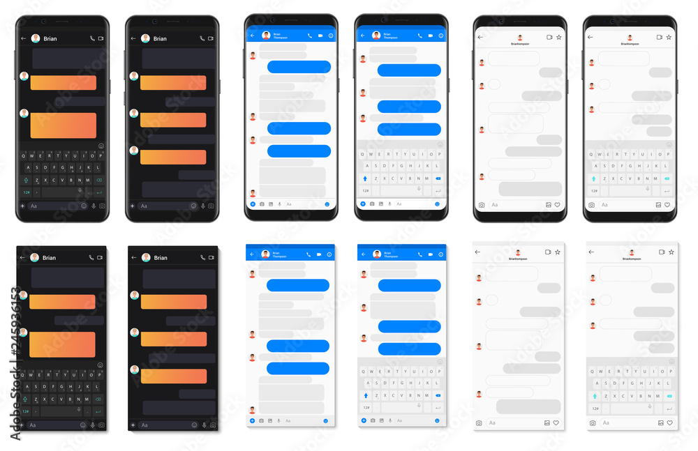Poster realistic detailed smartphone chatting app template bubbles collection. social network messenger dia