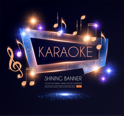 Shining Karaoke Party Banner with Golden Notes. - obrazy, fototapety, plakaty