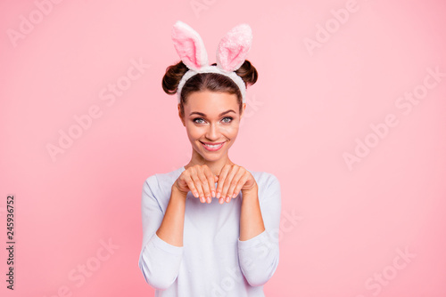 Portrait Of Nice Cute Lovely Attractive Cheerful Positive Funny Funky Girl Wearing Headband Enjoying Holiday Showing Hands Like Paws Isolated Over Pink Pastel Background Wall Mural Deagreez